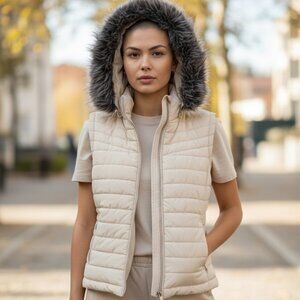 Greenlander Puffer Vest White Fur Hood NWOT Sz L